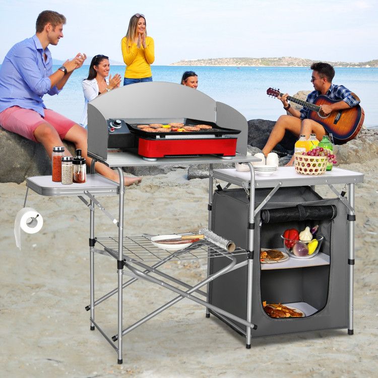 Foldable Outdoor BBQ Portable Grilling Table with Windscreen Bag - Renee Lane Company