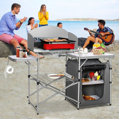 Foldable Outdoor BBQ Portable Grilling Table with Windscreen Bag - Renee Lane Company