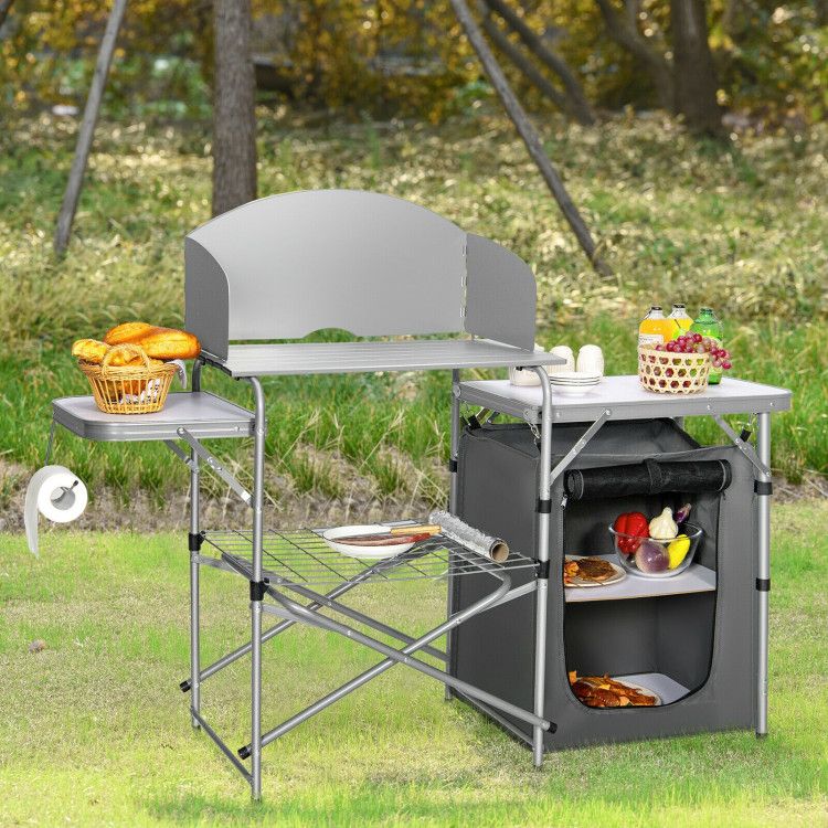 Foldable Outdoor BBQ Portable Grilling Table with Windscreen Bag - Renee Lane Company