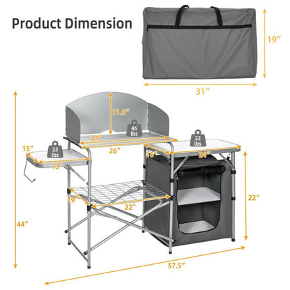 Foldable Outdoor BBQ Portable Grilling Table with Windscreen Bag - Renee Lane Company