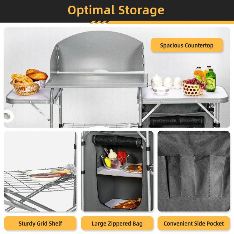 Foldable Outdoor BBQ Portable Grilling Table with Windscreen Bag - Renee Lane Company