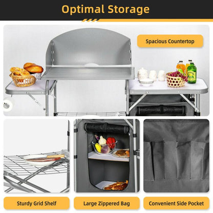 Foldable Outdoor BBQ Portable Grilling Table with Windscreen Bag - Renee Lane Company