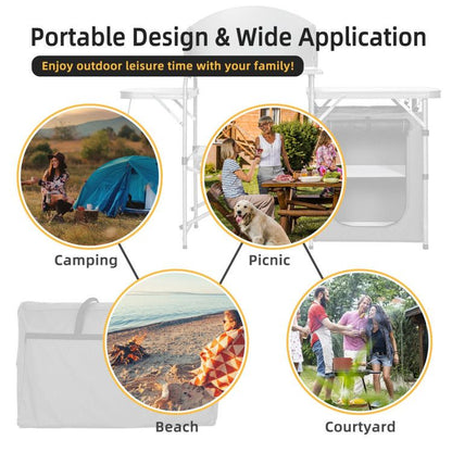 Foldable Outdoor BBQ Portable Grilling Table with Windscreen Bag - Renee Lane Company