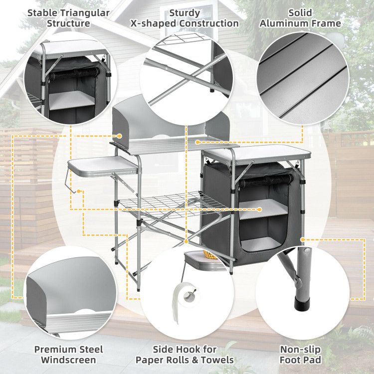 Foldable Outdoor BBQ Portable Grilling Table with Windscreen Bag - Renee Lane Company