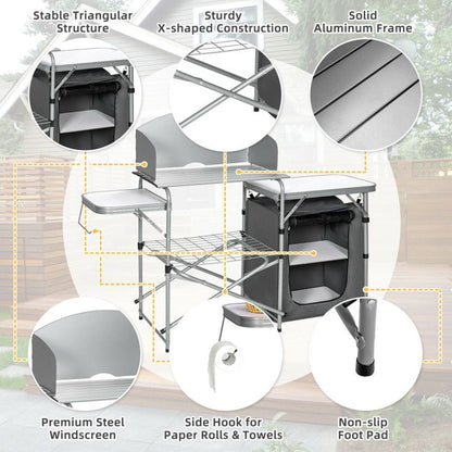 Foldable Outdoor BBQ Portable Grilling Table with Windscreen Bag - Renee Lane Company