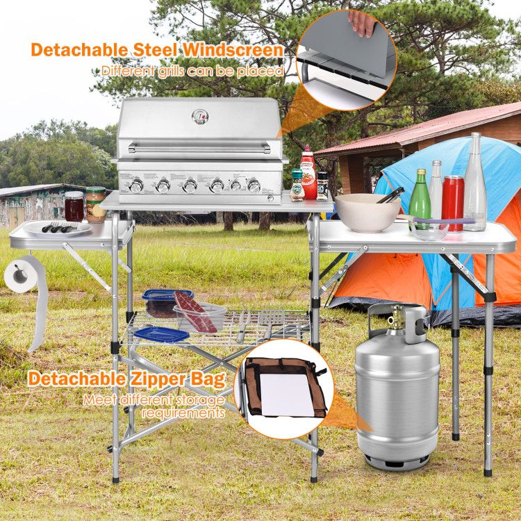 Foldable Outdoor BBQ Portable Grilling Table with Windscreen Bag - Renee Lane Company