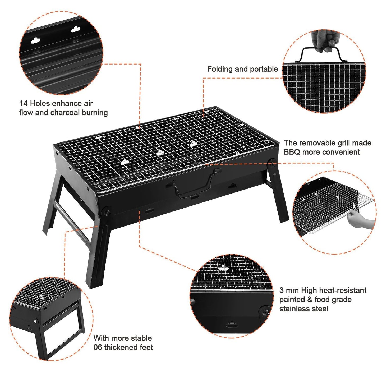Foldable Portable BBQ Charcoal Grill Grill Lightweight Smoker Grill for Camping Picnics Garden Grilling - Renee Lane Company