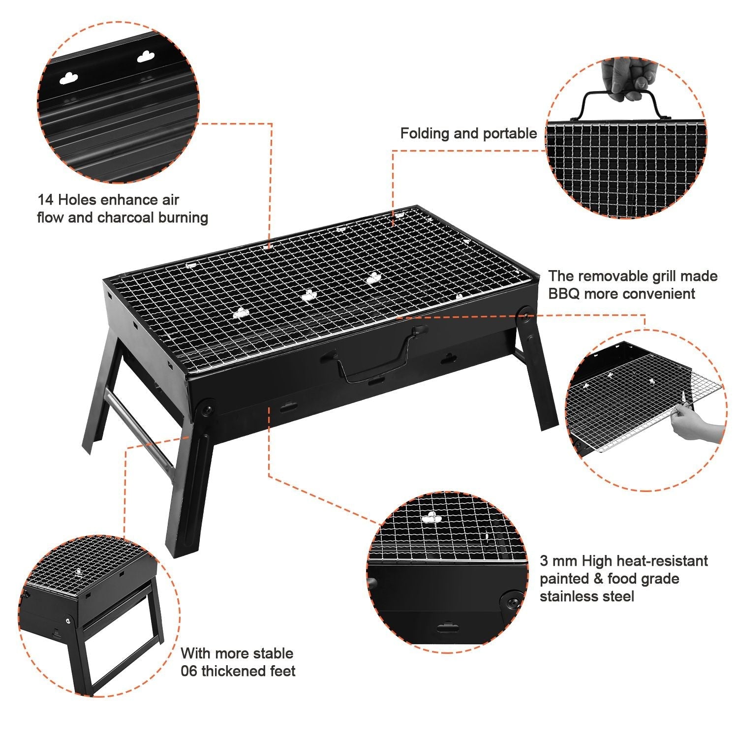 Foldable Portable BBQ Charcoal Grill Grill Lightweight Smoker Grill for Camping Picnics Garden Grilling - Renee Lane Company