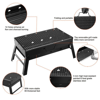 Foldable Portable BBQ Charcoal Grill Grill Lightweight Smoker Grill for Camping Picnics Garden Grilling - Renee Lane Company