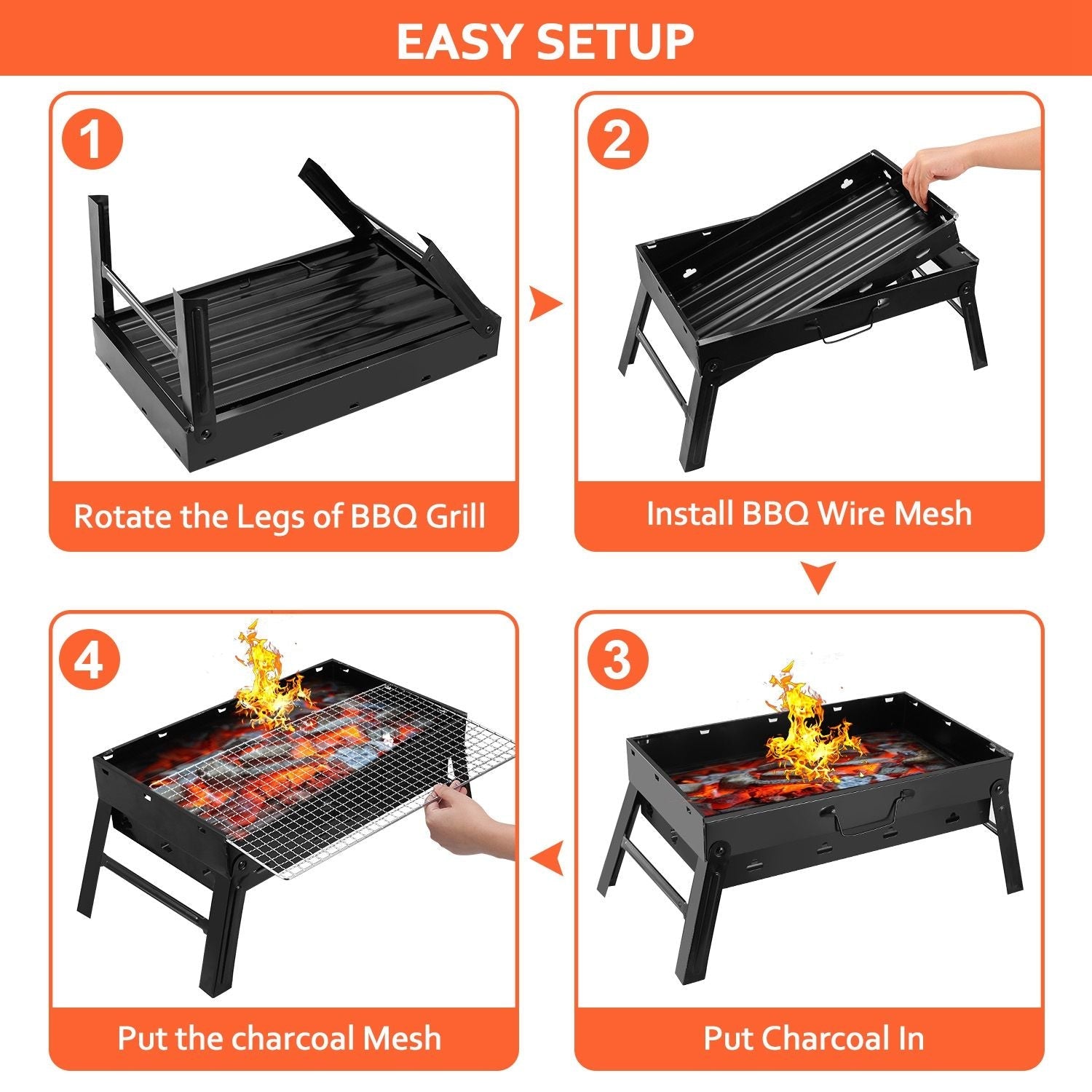 Foldable Portable BBQ Charcoal Grill Grill Lightweight Smoker Grill for Camping Picnics Garden Grilling - Renee Lane Company