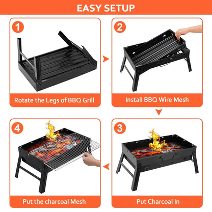Foldable Portable BBQ Charcoal Grill Grill Lightweight Smoker Grill for Camping Picnics Garden Grilling - Renee Lane Company