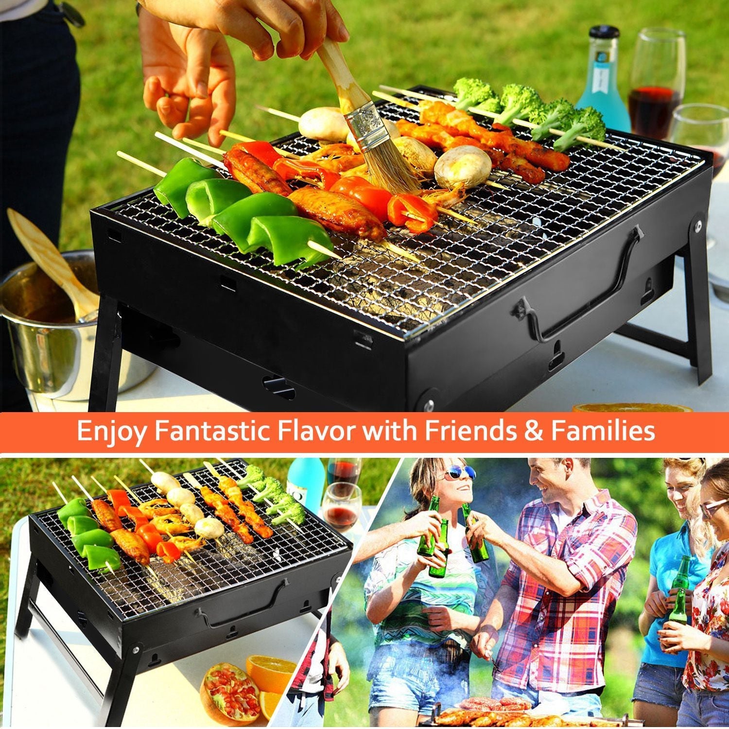 Foldable Portable BBQ Charcoal Grill Grill Lightweight Smoker Grill for Camping Picnics Garden Grilling - Renee Lane Company