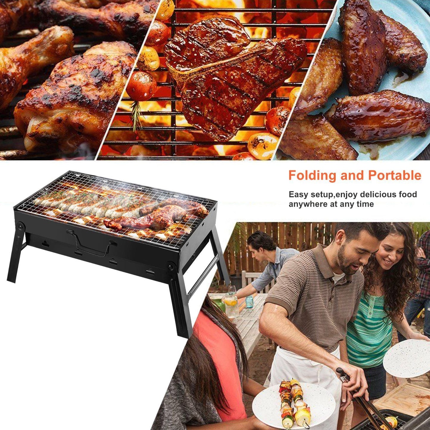 Foldable Portable BBQ Charcoal Grill Grill Lightweight Smoker Grill for Camping Picnics Garden Grilling - Renee Lane Company