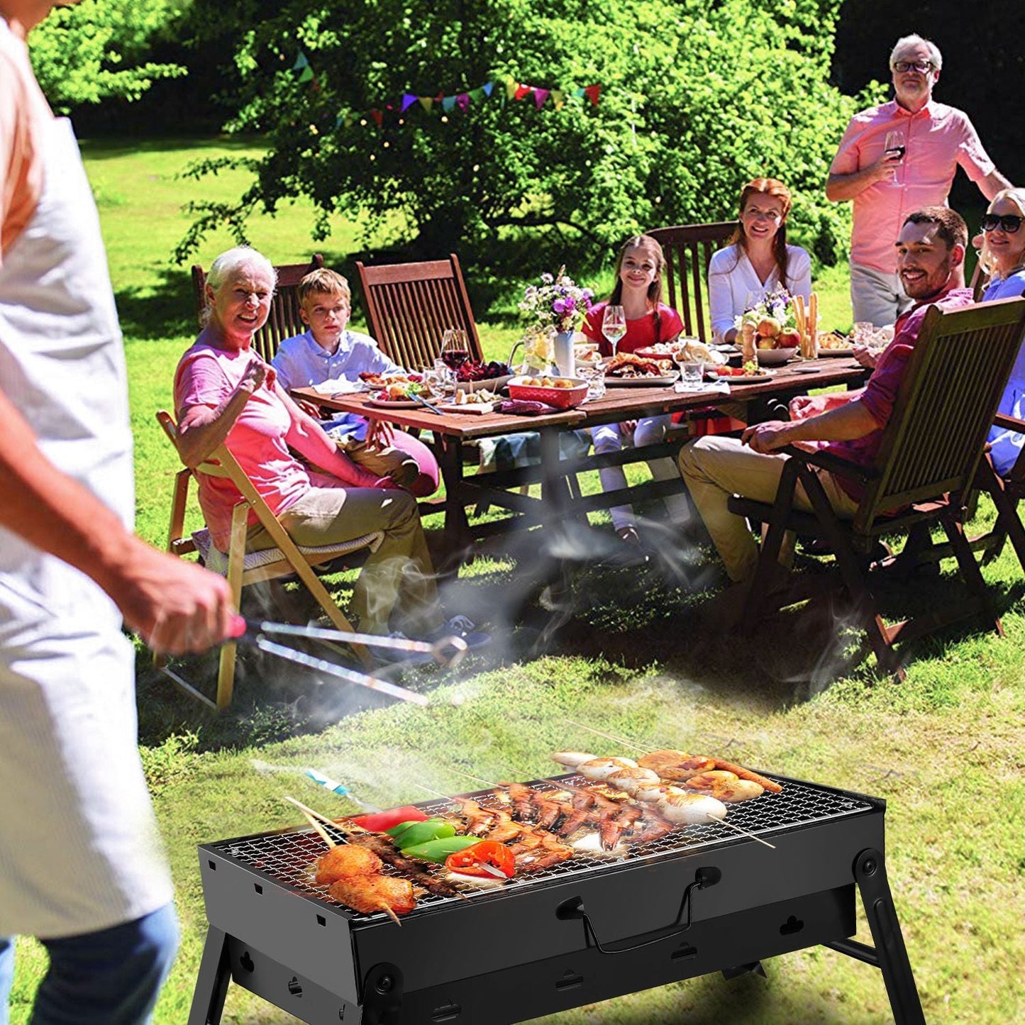 Foldable Portable BBQ Charcoal Grill Grill Lightweight Smoker Grill for Camping Picnics Garden Grilling - Renee Lane Company