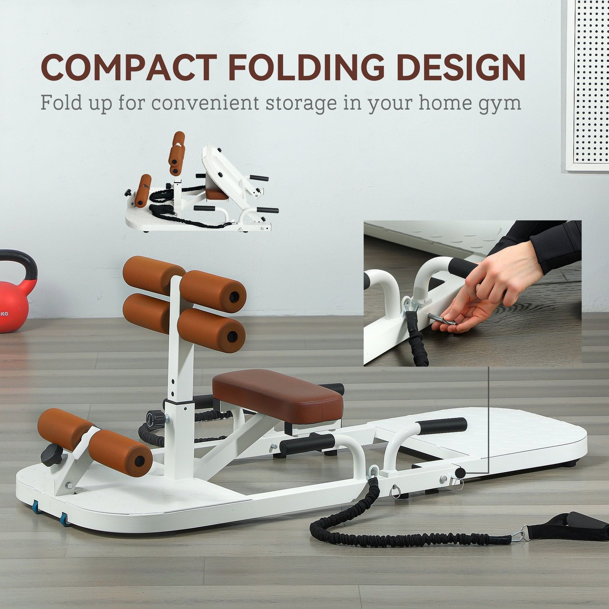Foldable Sissy Squat Machine, Hip Thrust Machine with Push Up Stand, Multipurpose Glute Workout Equipment, White - Renee Lane Company