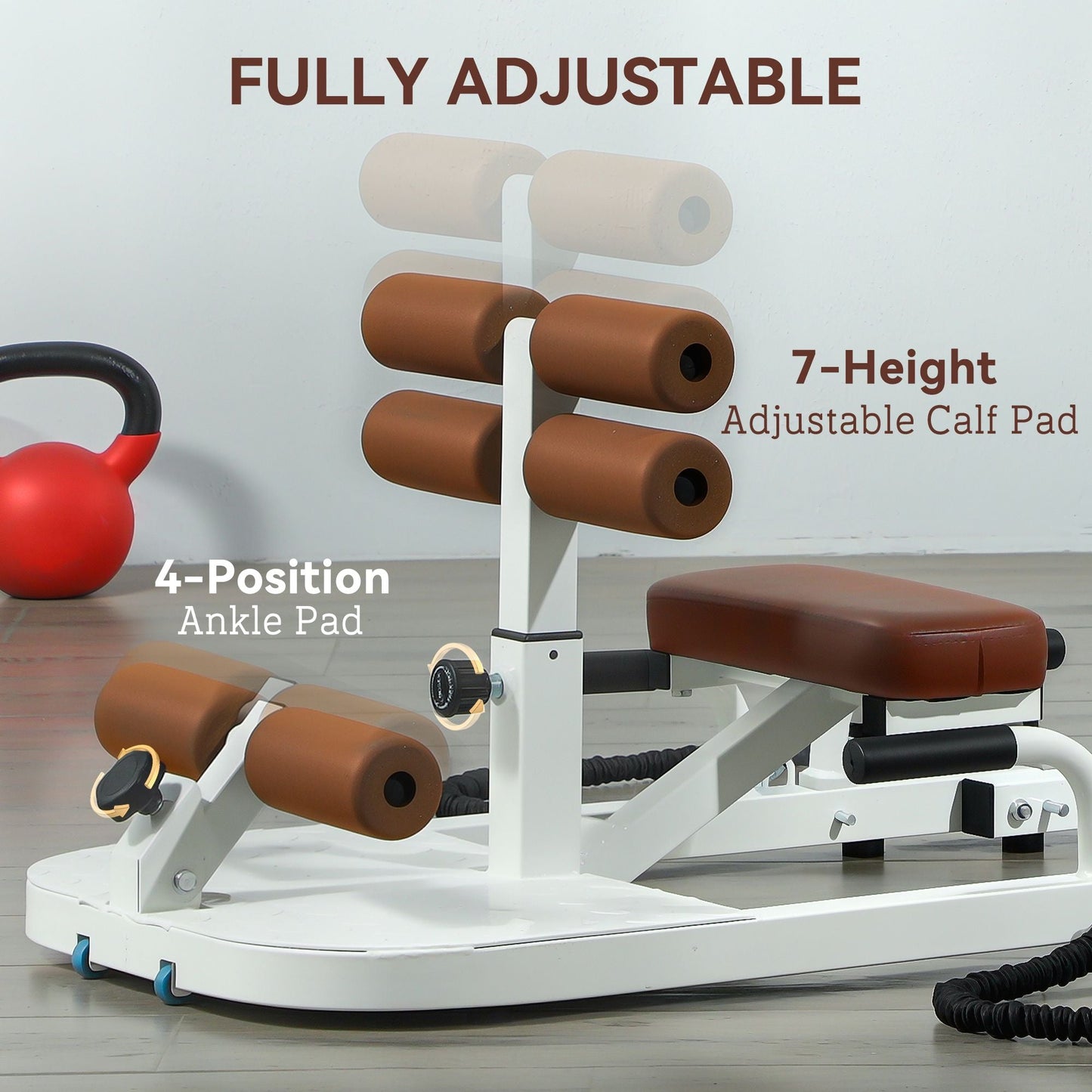 Foldable Sissy Squat Machine, Hip Thrust Machine with Push Up Stand, Multipurpose Glute Workout Equipment, White - Renee Lane Company