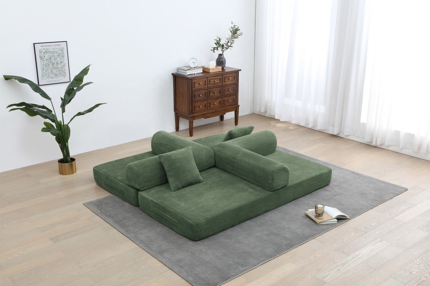 Foldable Sofa Bed, 77.9'' Folding Floor Couch, Compressed Convertable Sleeper Sofa, Memory Foam Couch with Pillow Back Support Armrest, 4-in-1 Futon Sofa Bed for Living Room, Army green - Renee Lane Company