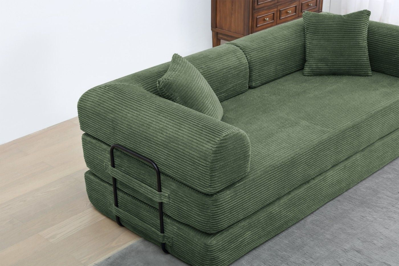 Foldable Sofa Bed, 77.9'' Folding Floor Couch, Compressed Convertable Sleeper Sofa, Memory Foam Couch with Pillow Back Support Armrest, 4-in-1 Futon Sofa Bed for Living Room, Army green - Renee Lane Company
