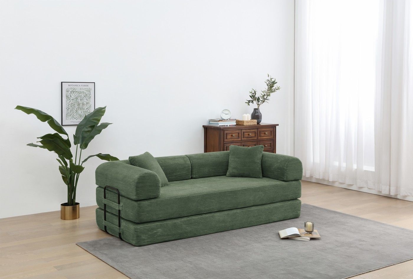 Foldable Sofa Bed, 77.9'' Folding Floor Couch, Compressed Convertable Sleeper Sofa, Memory Foam Couch with Pillow Back Support Armrest, 4-in-1 Futon Sofa Bed for Living Room, Army green - Renee Lane Company