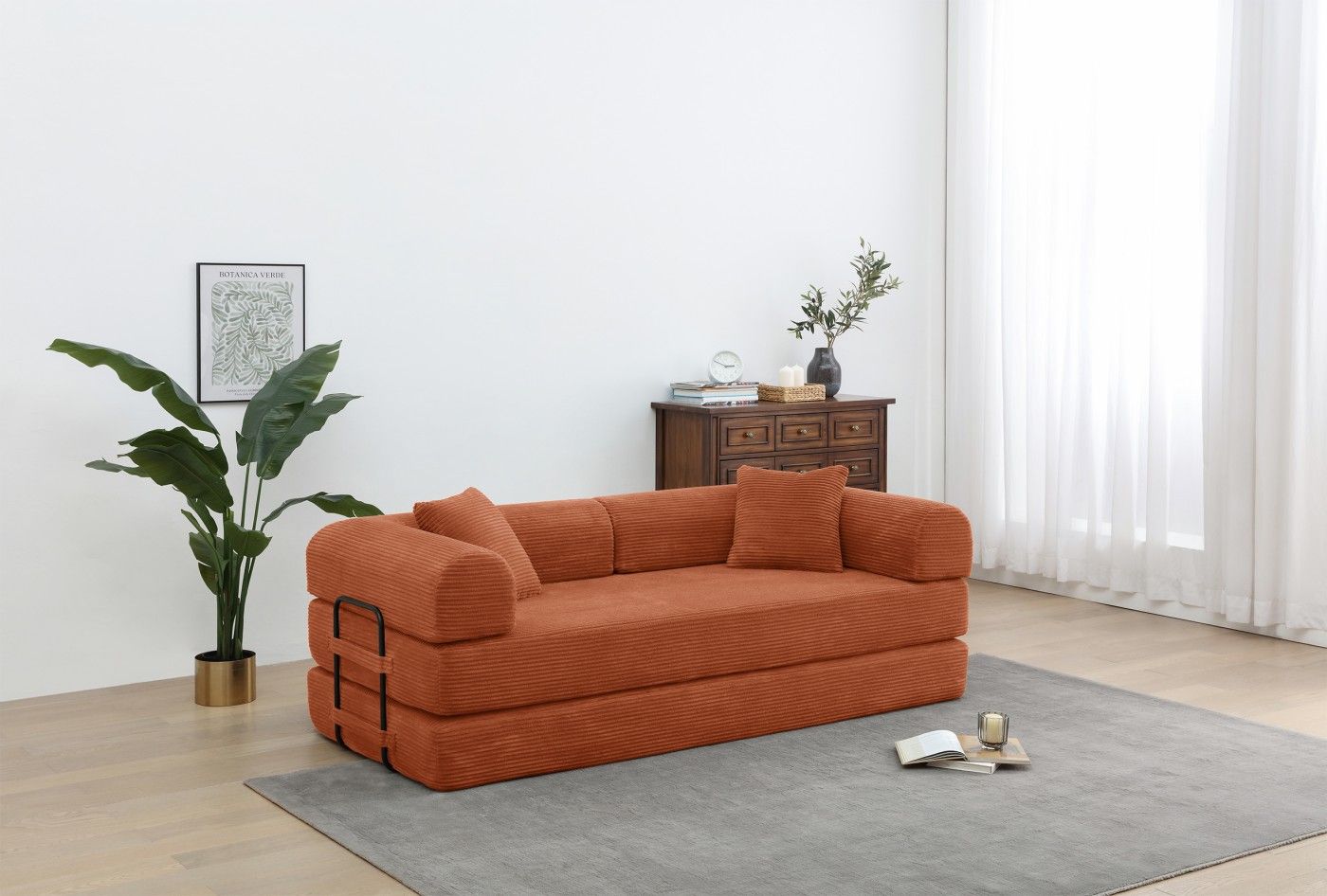 Foldable Sofa Bed, 77.9'' Folding Floor Couch, Compressed Convertable Sleeper Sofa, Memory Foam Couch with Pillow Back Support Armrest, 4-in-1 Futon Sofa Bed for Living Room, Army green - Renee Lane Company