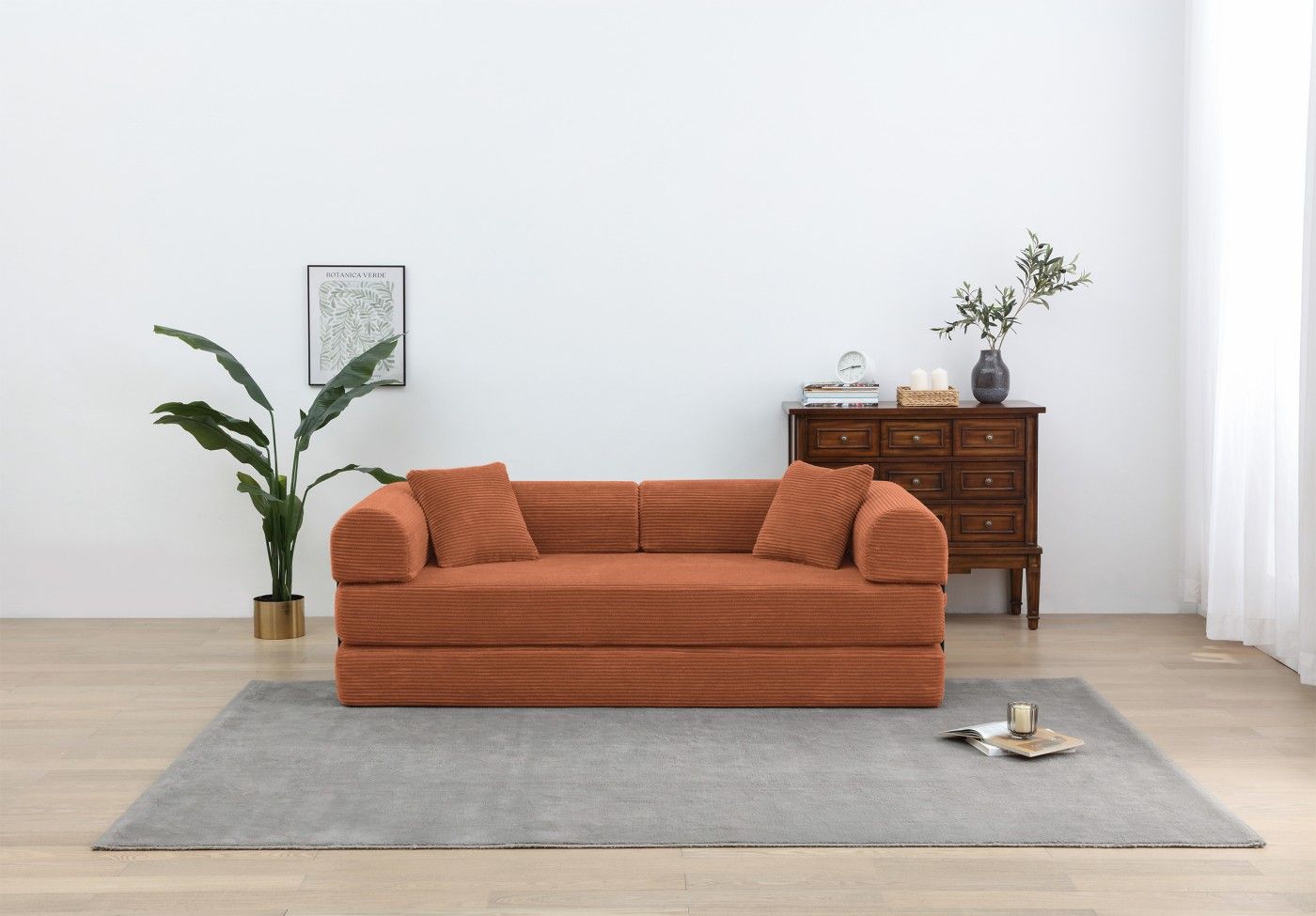 Foldable Sofa Bed, 77.9'' Folding Floor Couch, Compressed Convertable Sleeper Sofa, Memory Foam Couch with Pillow Back Support Armrest, 4-in-1 Futon Sofa Bed for Living Room, Army green - Renee Lane Company