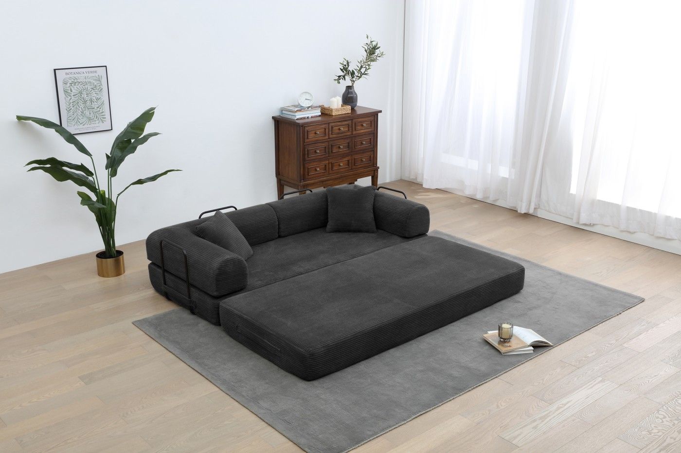 Foldable Sofa Bed, 77.9'' Folding Floor Couch, Compressed Convertable Sleeper Sofa, Memory Foam Couch with Pillow Back Support Armrest, 4-in-1 Futon Sofa Bed for Living Room, Army green - Renee Lane Company