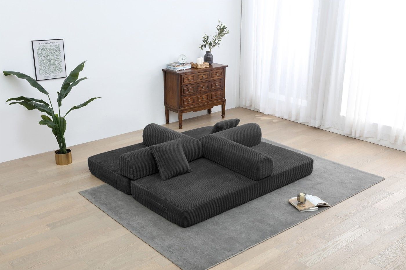 Foldable Sofa Bed, 77.9'' Folding Floor Couch, Compressed Convertable Sleeper Sofa, Memory Foam Couch with Pillow Back Support Armrest, 4-in-1 Futon Sofa Bed for Living Room, Army green - Renee Lane Company