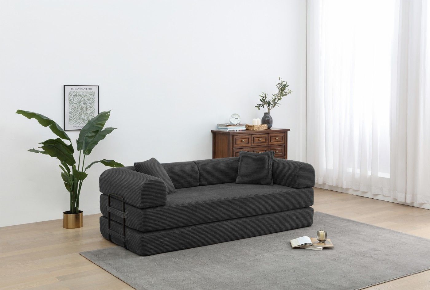 Foldable Sofa Bed, 77.9'' Folding Floor Couch, Compressed Convertable Sleeper Sofa, Memory Foam Couch with Pillow Back Support Armrest, 4-in-1 Futon Sofa Bed for Living Room, Army green - Renee Lane Company