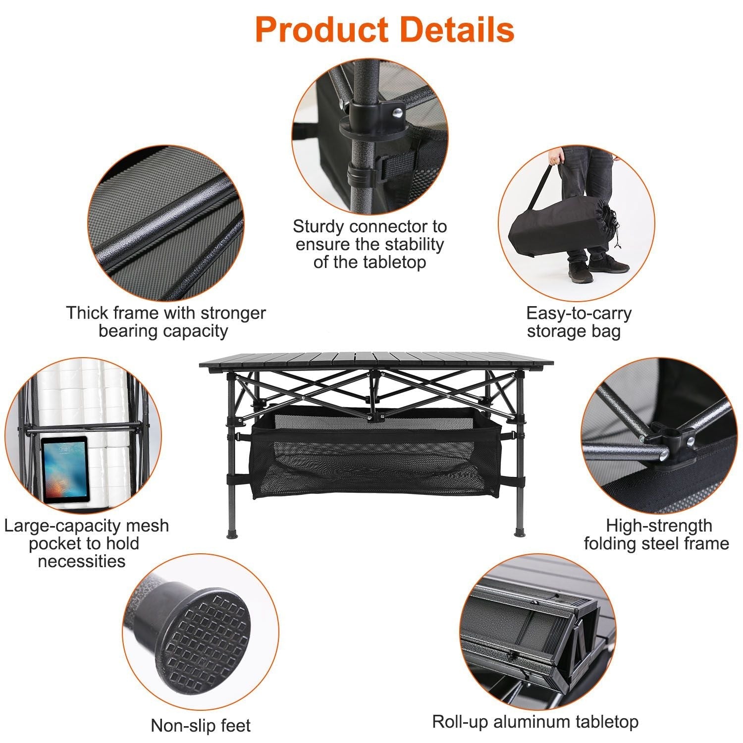 Folding Camping Table Portable Lightweight Aluminum Roll-up Picnic BBQ Desk with Carrying Bag Heavy Duty Outdoor Beach Backyard Party Patio - Renee Lane Company