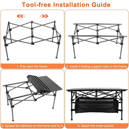 Folding Camping Table Portable Lightweight Aluminum Roll-up Picnic BBQ Desk with Carrying Bag Heavy Duty Outdoor Beach Backyard Party Patio - Renee Lane Company