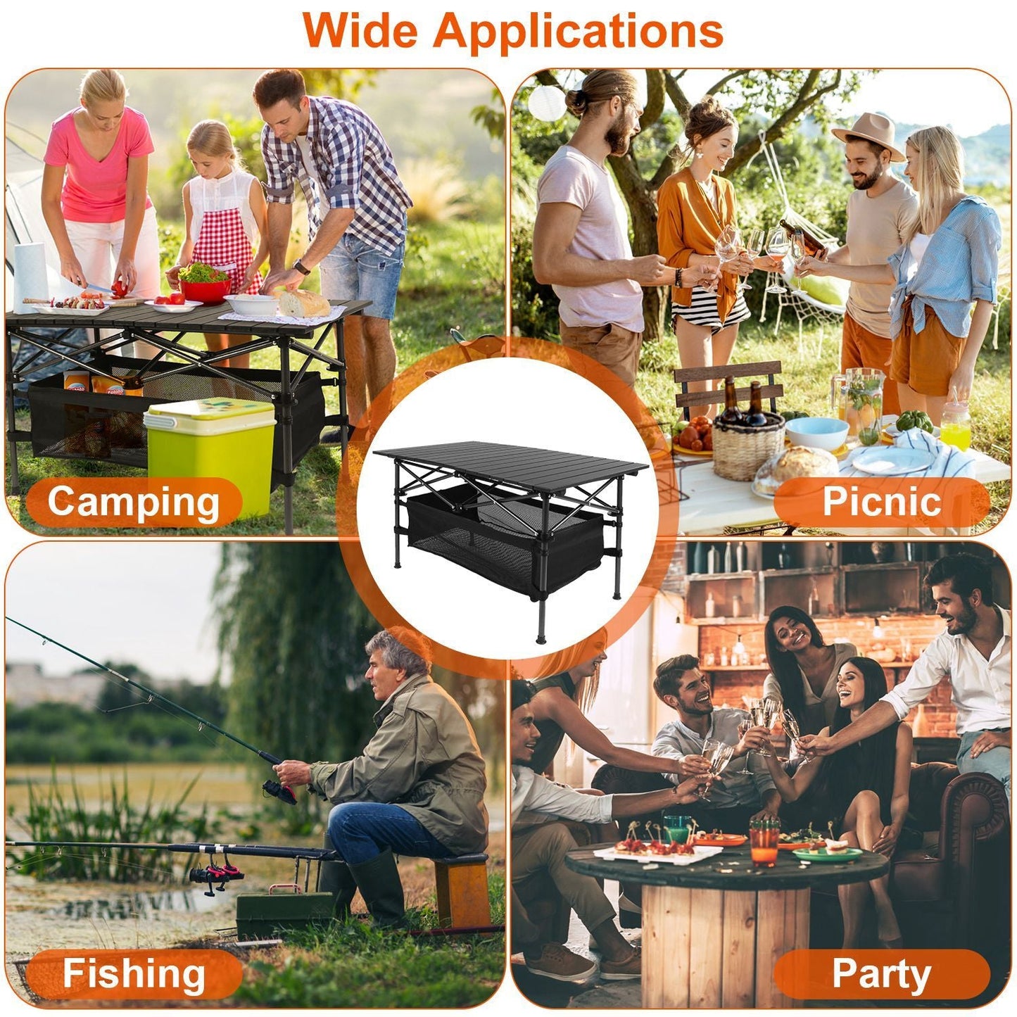 Folding Camping Table Portable Lightweight Aluminum Roll-up Picnic BBQ Desk with Carrying Bag Heavy Duty Outdoor Beach Backyard Party Patio - Renee Lane Company