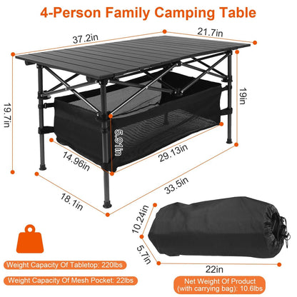Folding Camping Table Portable Lightweight Aluminum Roll-up Picnic BBQ Desk with Carrying Bag Heavy Duty Outdoor Beach Backyard Party Patio - Renee Lane Company