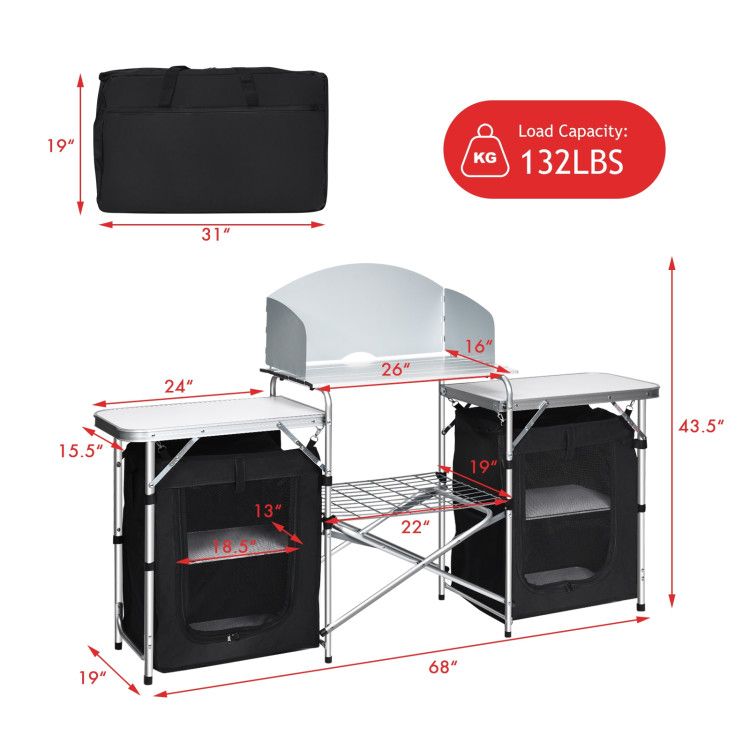 Folding Camping Table with Storage Organizer - Renee Lane Company