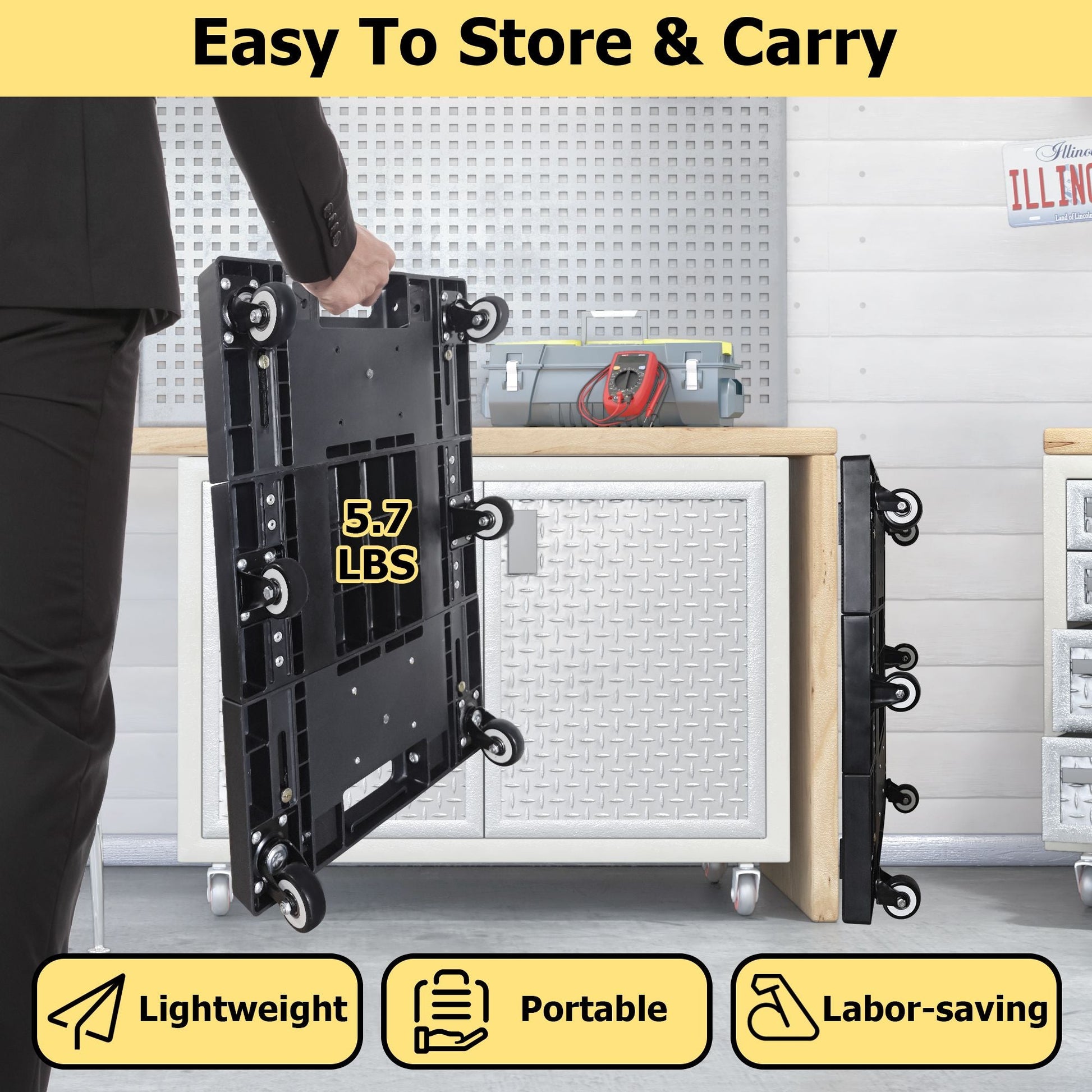Folding Hand Truck 330lbs, Portable Heavy Duty Dolly Cart, 6 Wheels Collapsible Luggage Cart with 1 Elastic Ropes - Compact Trolley Cart for Easy Moving - Renee Lane Company