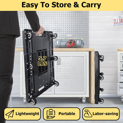 Folding Hand Truck 330lbs, Portable Heavy Duty Dolly Cart, 6 Wheels Collapsible Luggage Cart with 1 Elastic Ropes - Compact Trolley Cart for Easy Moving - Renee Lane Company