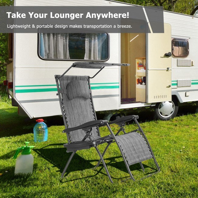 Folding Recliner Lounge Chair with Shade Canopy Cup Holder - Renee Lane Company