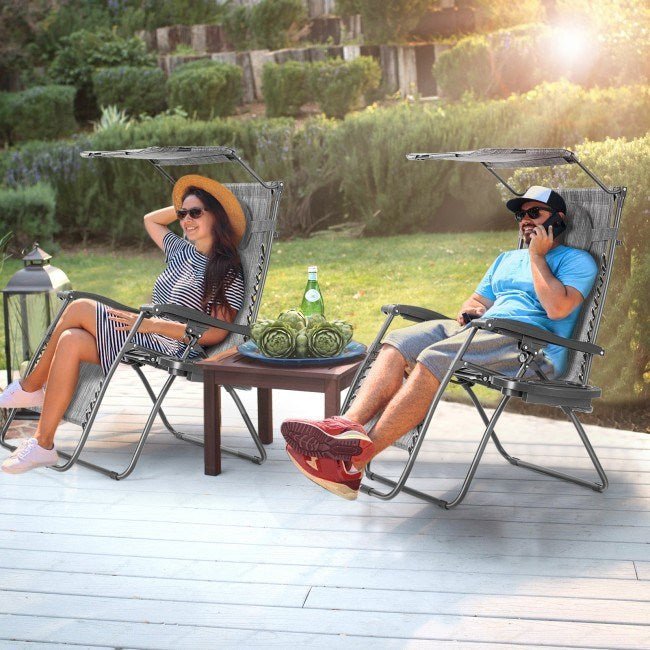 Folding Recliner Lounge Chair with Shade Canopy Cup Holder - Renee Lane Company