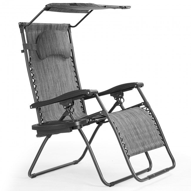 Folding Recliner Lounge Chair with Shade Canopy Cup Holder - Renee Lane Company