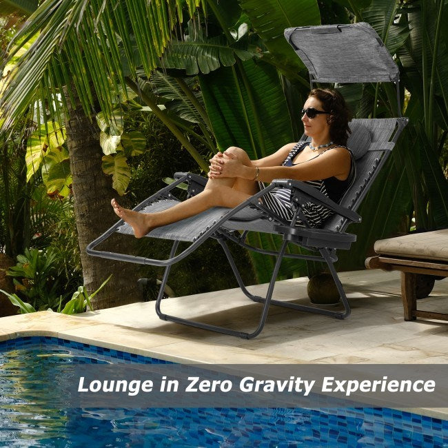 Folding Recliner Lounge Chair with Shade Canopy Cup Holder - Renee Lane Company