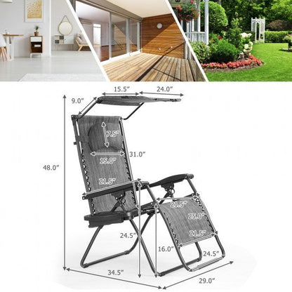 Folding Recliner Lounge Chair with Shade Canopy Cup Holder - Renee Lane Company