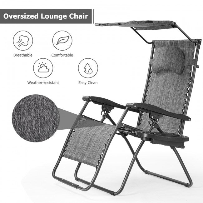 Folding Recliner Lounge Chair with Shade Canopy Cup Holder - Renee Lane Company