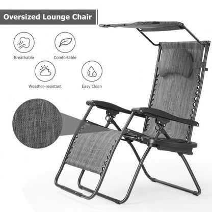 Folding Recliner Lounge Chair with Shade Canopy Cup Holder - Renee Lane Company