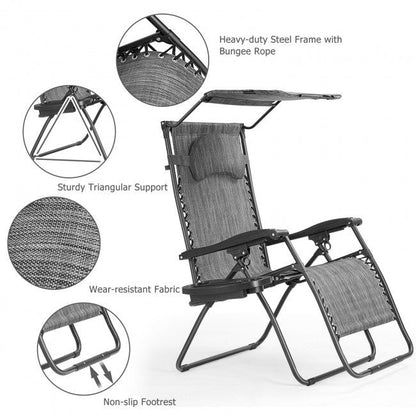 Folding Recliner Lounge Chair with Shade Canopy Cup Holder - Renee Lane Company