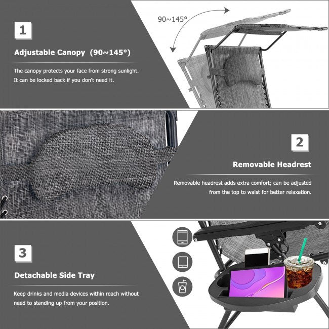 Folding Recliner Lounge Chair with Shade Canopy Cup Holder - Renee Lane Company