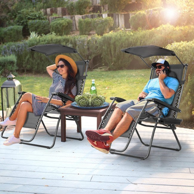 Folding Recliner Lounge Chair with Shade Canopy Cup Holder - Renee Lane Company