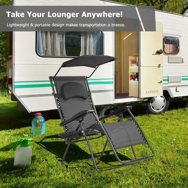 Folding Recliner Lounge Chair with Shade Canopy Cup Holder - Renee Lane Company