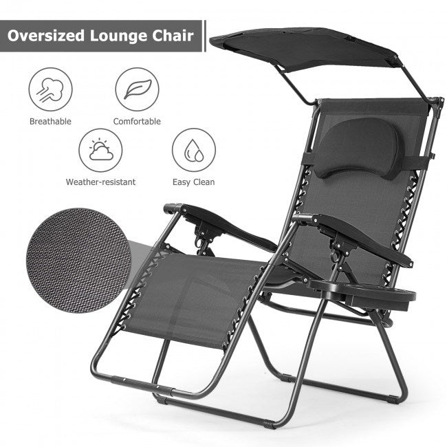 Folding Recliner Lounge Chair with Shade Canopy Cup Holder - Renee Lane Company