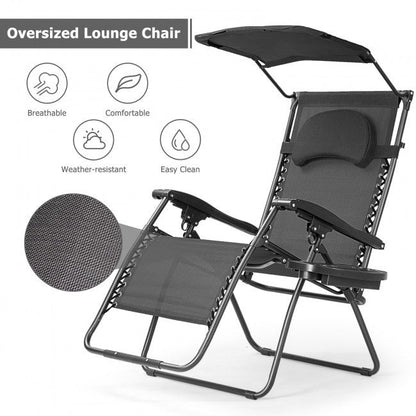 Folding Recliner Lounge Chair with Shade Canopy Cup Holder - Renee Lane Company
