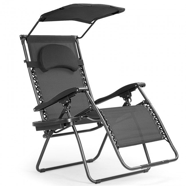 Folding Recliner Lounge Chair with Shade Canopy Cup Holder - Renee Lane Company