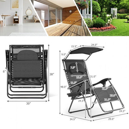 Folding Recliner Lounge Chair with Shade Canopy Cup Holder - Renee Lane Company